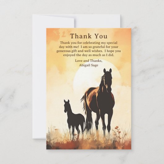 シルエットマーレとフォールサンセットホース赤ちゃんシャワー サンキューカード (正面)
