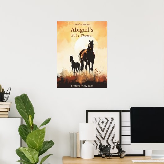 シルエットマーレとフォールサンセットホース赤ちゃんシャワー ポスター (ホームオフィス)