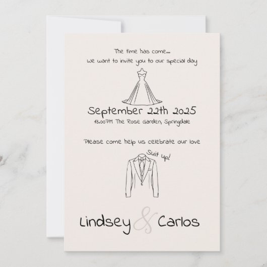シルエットモダンエレガント「スーツをアップ」 招待状 (正面)