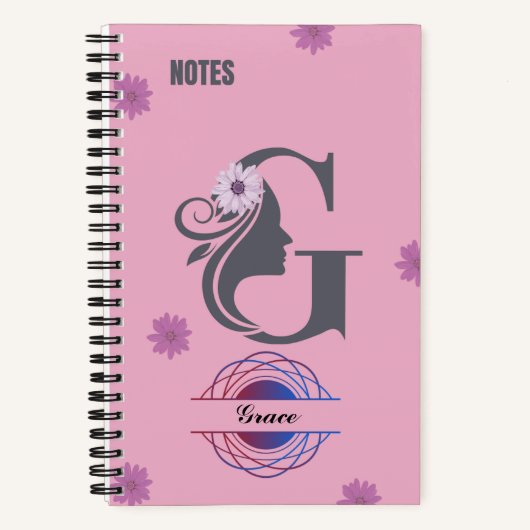 シルエットモノグラムノートブック – 名前はG ノートブック (正面)