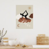 シルエットヨガストレッチ雲サンムーンポーズポスト ポスター (キッチン)