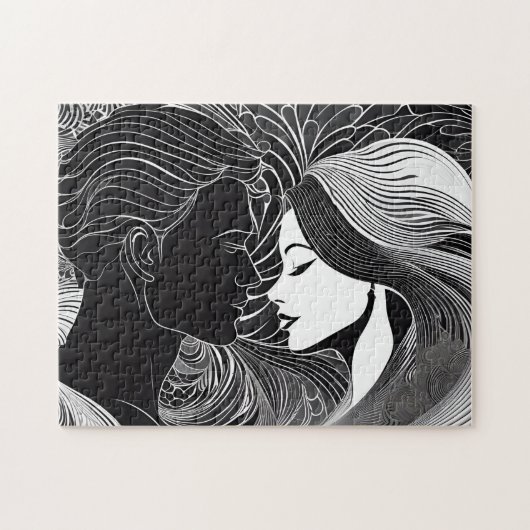 シルエットラブストーリー：白黒キス ジグソーパズル (横)