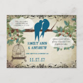 シルエットラブバード鳥かご木の日付を保存 案内ポストカード (裏面)