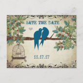 シルエットラブバード鳥かご木の日付を保存 案内ポストカード (正面)