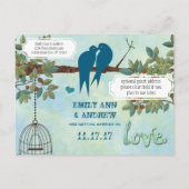 シルエットラブバード鳥かご木の日付を保存 案内ポストカード (裏面)