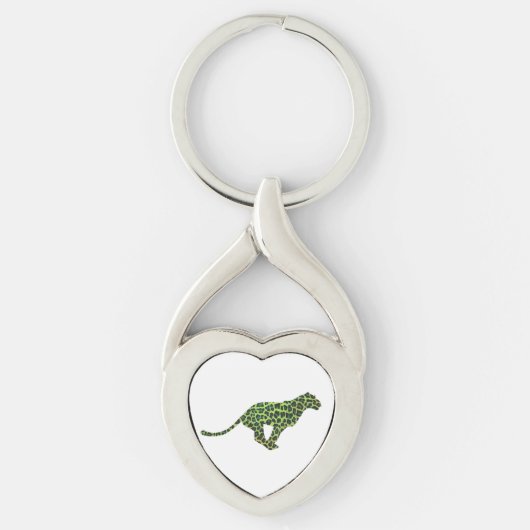 シルエットレオパードブラックとグリーン キーホルダー (正面)