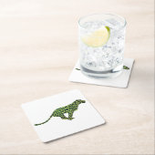 シルエットレオパードブラックとグリーン スクエアペーパーコースター (インサイチュ)