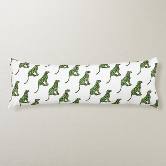 シルエットレオパードブラックとグリーン ボディピロー (正面)