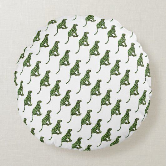 シルエットレオパードブラックとグリーン ラウンドクッション (正面)