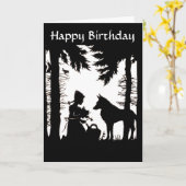 シルエットレッドライディングフードウルフウズウッズ誕生日 カード (黄色い花)