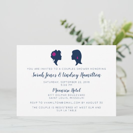 シルエットレディース同性愛者シャワー招待状 招待状 (スタンド正面)