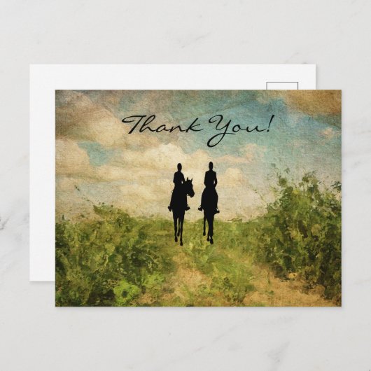 シルエット乗馬カップルありがとう ポストカード (正面/裏面)