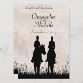 シルエット乗馬カップル結婚ウマ 招待状 (正面/裏面)