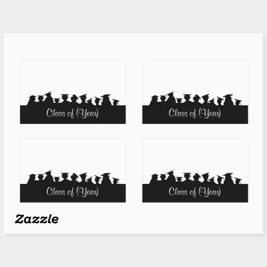 シルエット付きの懇親会または卒業名タグ 長方形シール (シート)