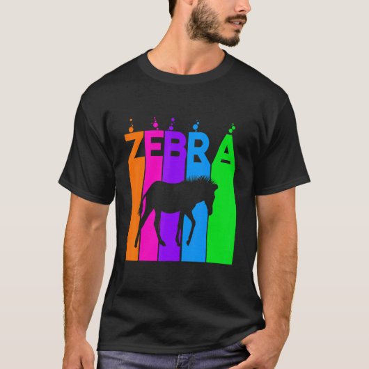 シルエット付きゼブラ動物のレインボーバブル Tシャツ (正面)