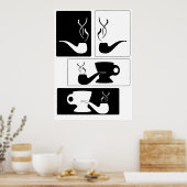 シルエット喫煙パイプとカップ ポスター (キッチン)