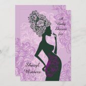 シルエット妊婦のピンクベビーシャワー招待状 招待状 (正面/裏面)