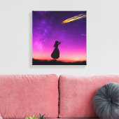 シルエット少女が隕石が地球に衝突するのを見る キャンバスプリント (インサイチュ (リビング))