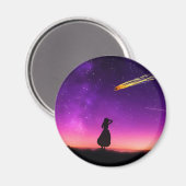 シルエット少女が隕石が地球に衝突するのを見る マグネット (正面/裏面)