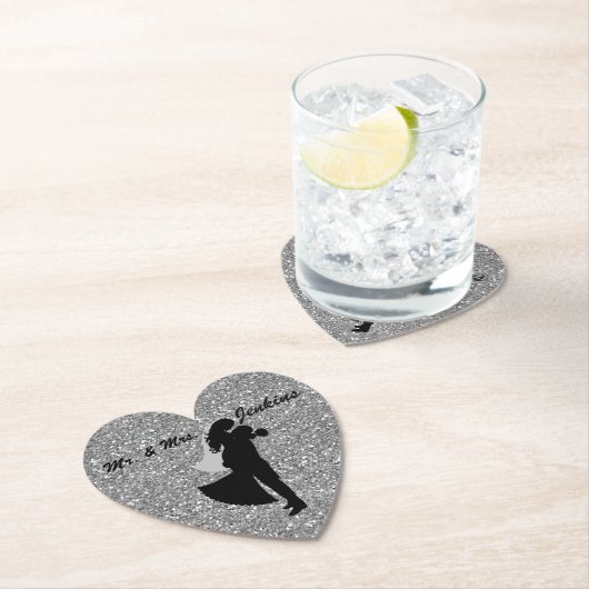 シルエット新郎新郎シルバーフェイクグリッター ペーパーコースター (インサイチュ)