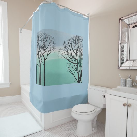 シルエット秋の木空の雲シャワーカーテン シャワーカーテン (インサイチュ)