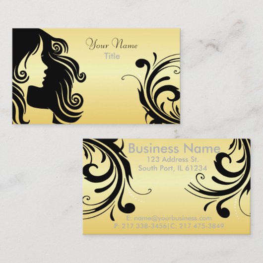シルエット美容師-黄色 名刺 (正面/裏面)