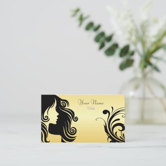 シルエット美容師-黄色 名刺 (スタンド正面)