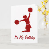 シルエット誕生日パーティーカードのチアリーダー カード (黄色い花)