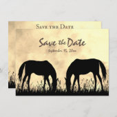 シルエット馬がフィールドサンセットで放牧結婚する セーブザデート (正面/裏面)