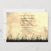 シルエット馬がフィールドサンセットで放牧結婚する 招待状 (裏面)