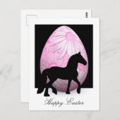 シルエット馬とピンクの花卵ハッピーイースター ポストカード (正面/裏面)