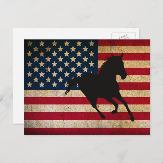 シルエット馬と愛国的統一されたな旗 ポストカード (正面/裏面)