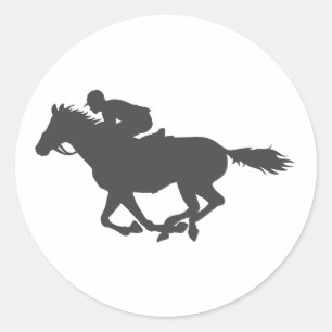 シルエット馬ジョッキー – 背景色を選択 ラウンドシール
