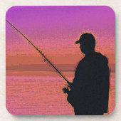 シルエット魚釣りアットサンセットデジタルアートコースター コースター (正面)