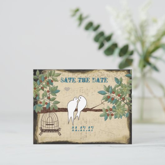 シルエット鳩バードケージ日付を保存 案内ポストカード (スタンド正面)