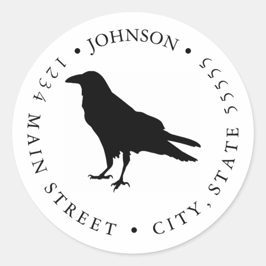 シルエット黒と白のRaven戻りラベル ラウンドシール (正面)