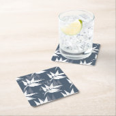 シルエット ネイビー フローラル リーフ スクエアペーパーコースター (インサイチュ)