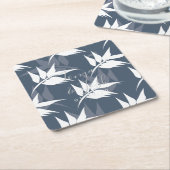 シルエット ネイビー フローラル リーフ スクエアペーパーコースター (アングル)