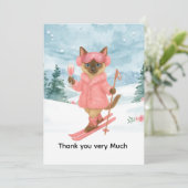 シルエット・バチェロレッテパーティー・シャム猫好きのためのスキー サンキューカード (スタンド正面)