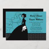 シルエット ブライド ターコイズ ブライダル シャワー 招待状 (正面/裏面)