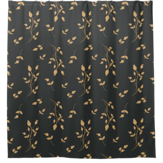 シルエット・ベリーとシルエットのヴィンテージパタ葉ーン  シャワーカーテン (正面)