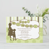 シルエット ママ ベビーシャワー ジェンダーニュートラル グリーン 招待状 (スタンド正面)