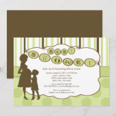 シルエット ママ ベビーシャワー ジェンダーニュートラル グリーン 招待状 (正面/裏面)