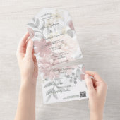 シルエット ワイルドフラワーの花束 QRコード付き オールイン オールインワン招待状 (貼ってはがせる)