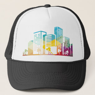 シルエットcityscape建物アイコンの色の都市 キャップ