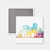 シルエットcityscape建物アイコンの色の都市 マグネット (正面/裏面)