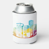 シルエットcityscape建物アイコンの色の都市 缶クーラー (缶裏面)