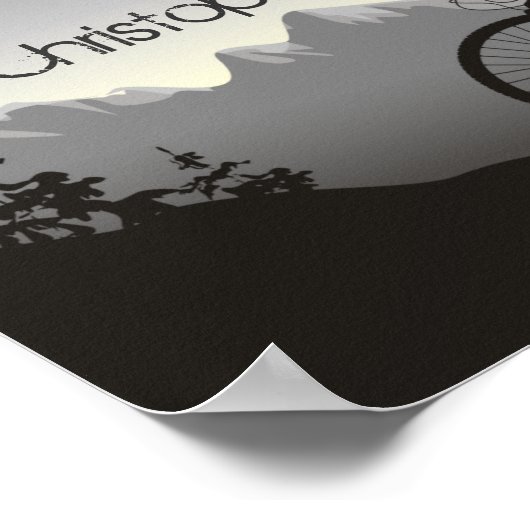 シルエッパーソナライズされたトマウンテンバイクもしくは自転車に乗る人と月 ポスター (角)