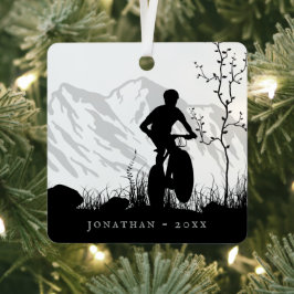シルエッパーソナライズされたトマウンテンバイククリスマス メタルオーナメント