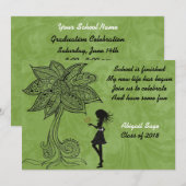 シルエッユニークトガールフラワー卒業招待状 招待状 (正面/裏面)